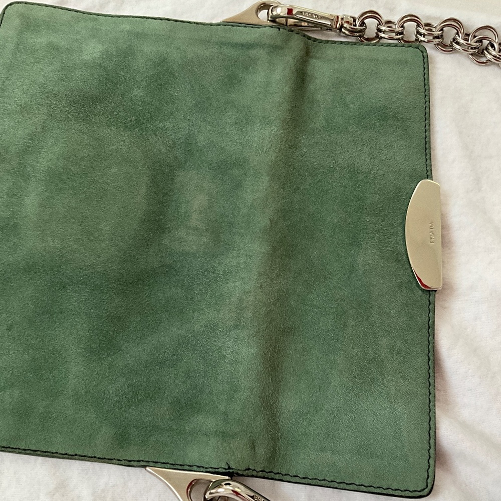 PRADA Camoscio Suede Metal Sound Bag Green - Picture 9 of 15